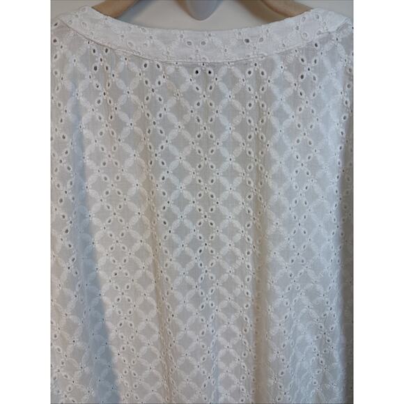 Fever White Eyelet Pintuck Boho Blouse Women’s L Cotton Peasant Top - Picture 5 of 16